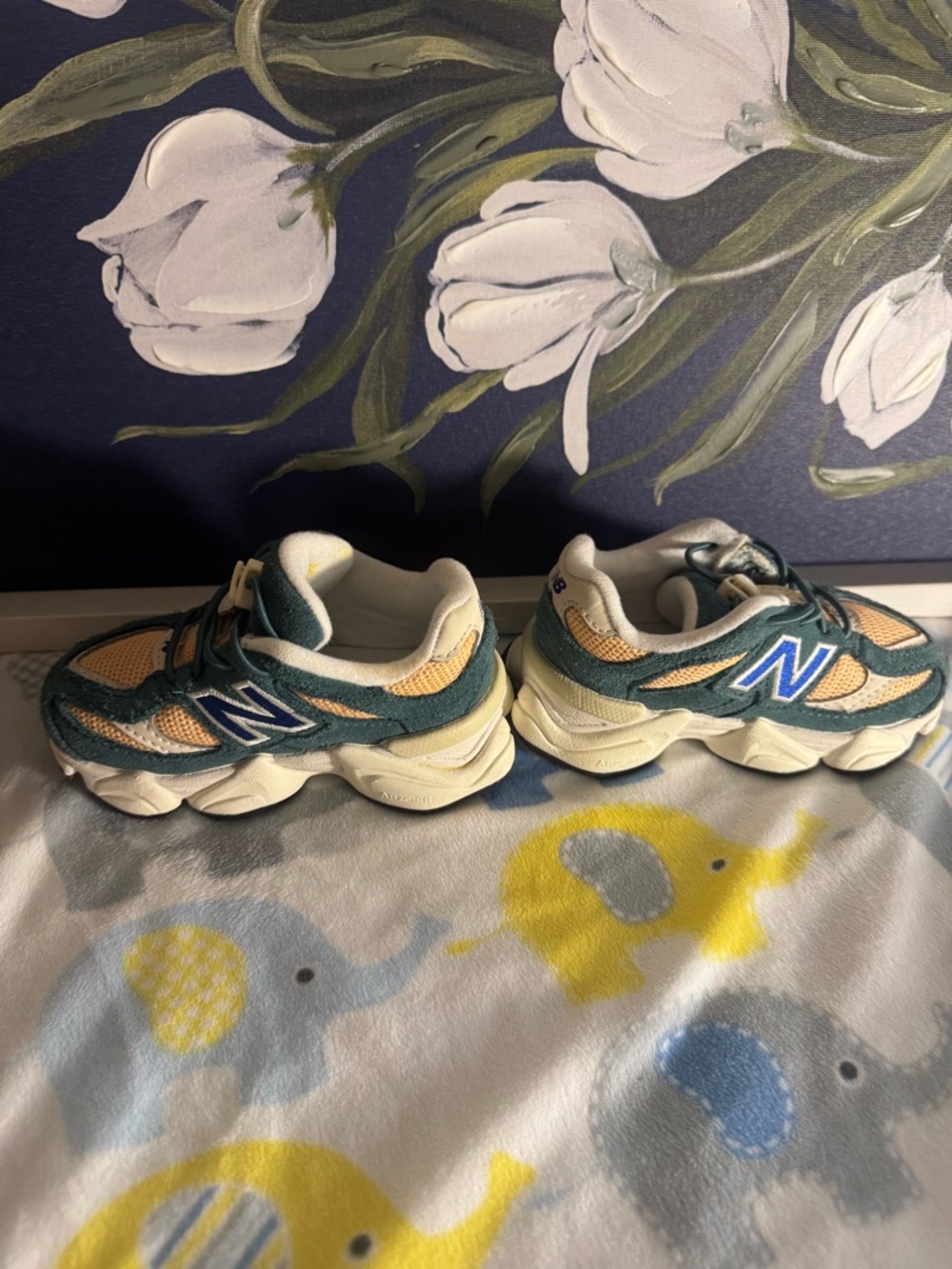 New Balance Kids Teal Green and Yellow Mesh Running Sneakers